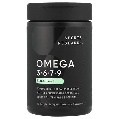 Sports Research Omega 3-6-7-9 растительный комплекс, 90 вегетарианских мягких капсул