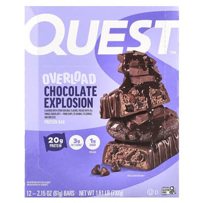 Протеиновый батончик Overload Chocolate Explosion, 12 штук по 2.15 oz (61 g)