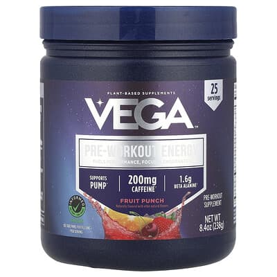 Предтренировочный комплекс Vega Energy, Fruit Punch, 8.4 oz (238 g)
