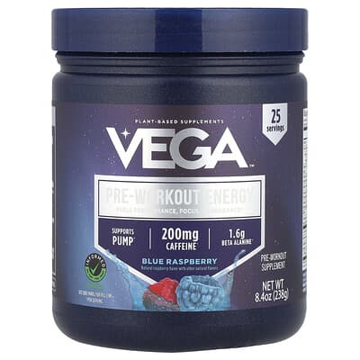 Предтренировочная добавка Vega, Blue Raspberry, 8.4 oz (238 g)