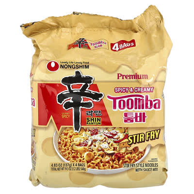 Nongshim Shin Ramyun Premium, Toomba, Spicy & Creamy, 4 пакета, 4.83 oz (137 g) каждый