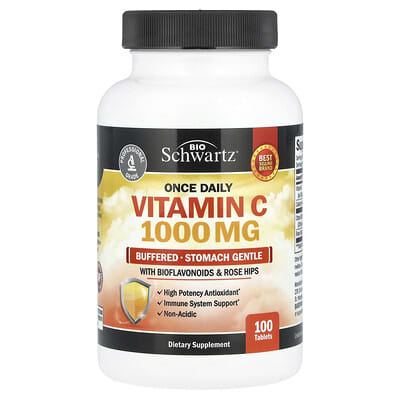 Once Daily Vitamin C, Buffered, Stomach Gentle with Bioflavonoids & Rose Hips, 100 Tablets