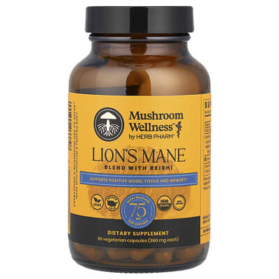 Mushroom Wellness™, смесь Lion's Mane с Reishi, 90 вегетарианских капсул