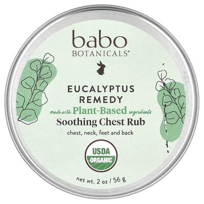Средство Babo Botanicals Eucalyptus Remedy, Smoothing Chest Rub, 2 oz (56 g)