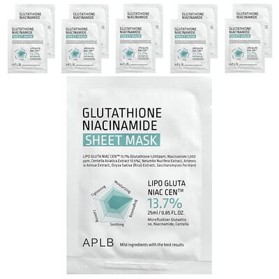 Тканевая маска для лица APLB Glutathione Niacinamide, 10 шт., 0.85 fl oz (25 ml) каждая