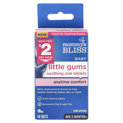 Успокаивающие таблетки для десен Baby Little Gums, от 2 месяцев, 140 таблеток