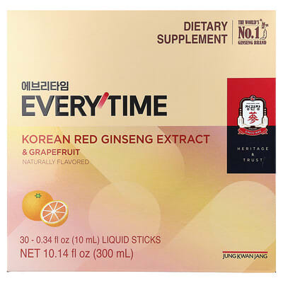 JungKwanJang экстракт корейского красного женьшеня Everytime, грейпфрут, 30 жидких стиков по 0.34 fl oz (10 ml)