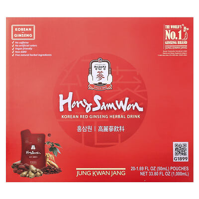 JungKwanJang Корейский напиток из красного женьшеня, 20 пакетиков, 1.69 fl oz (50 ml) каждый