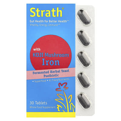 Постбиотик Bio-Strath Fermented Herbal Yeast With Koji Mushroom Iron, 30 Tablets