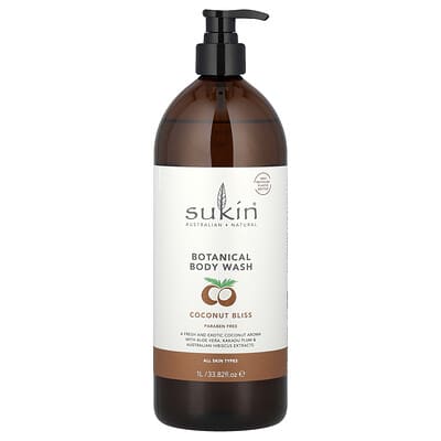 Гель для душа Sukin Botanical Body Wash, Coconut Bliss, 33.82 fl oz (1 l)