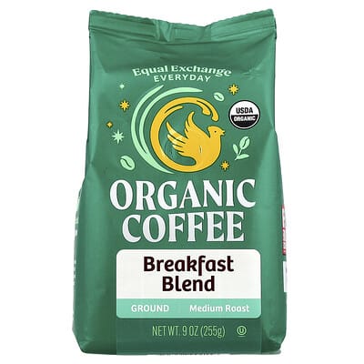Кофе Organic Coffee, Breakfast Blend, Ground, Medium Roast, 9 oz (255 g)