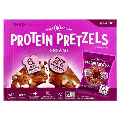 Претцели Protein, Sesame, 6 пакетов, 1.75 oz (50 g) каждый
