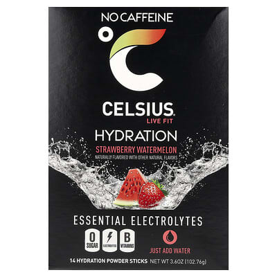 Live Fit, Hydration, Essential Electrolytes, No Caffeine, Strawberry Watermelon, 14 Hydration Powder Sticks, 0.26 oz (7.28 g) Each