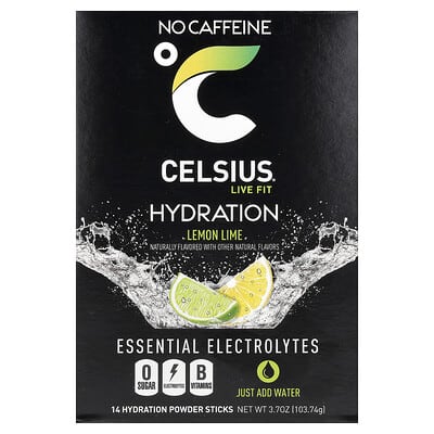 Live Fit, Hydration, Essential Electrolytes, No Caffeine, Lemon Lime, 14 Hydration Powder Sticks, 0.26 oz (7.41 g) Each