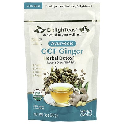 Травяной детокс-чай, CCF Ginger, листовой сбор, без кофеина, 3 oz (85 g)