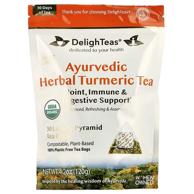 Травяной чай с куркумой Ayurvedic Herbal, 30 пирамидальных пакетиков, 4.2 oz (120 g)