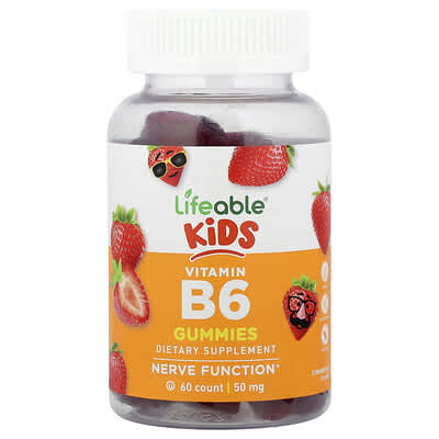 Детские витаминные мармеладки Kids Vitamin B6 Gummies, Strawberry, 50 mg, 60 Gummies