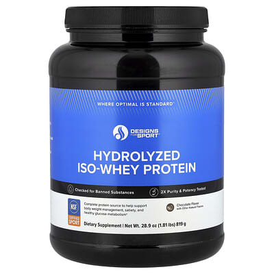 Designs For Sport®, гидролизованный изолят сывороточного протеина, шоколад, 1.81 lb (819 g)