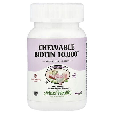 Жевательные витамины Maxi Health Biotin 10,000™, Natural Strawberry, 10,000 mcg, 100 Chewies