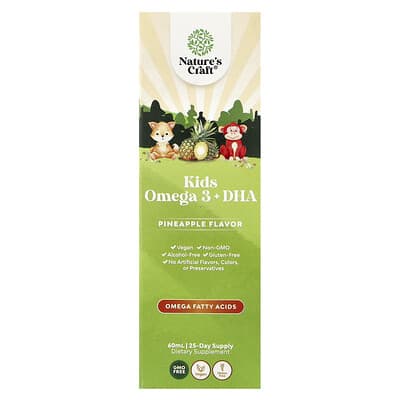 Детский Omega 3 + DHA, ананас, 2 fl oz (60 ml)