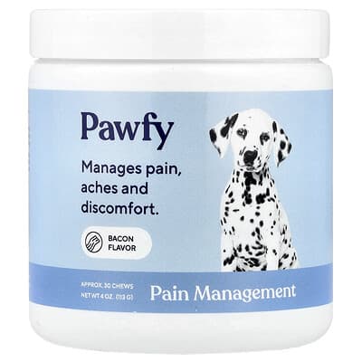 Средство для облегчения боли Pawfy для собак, Bacon, 30 Chews, 4 oz (113 g)