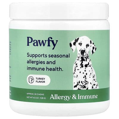 Витамины для собак Pawfy Allergy & Immune, индейка, 30 шт., 4.5 oz (128 g)