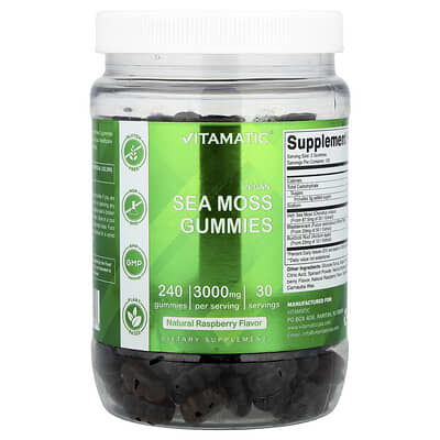Vegan Sea Moss Gummies, Natural Raspberry, 240 Gummies