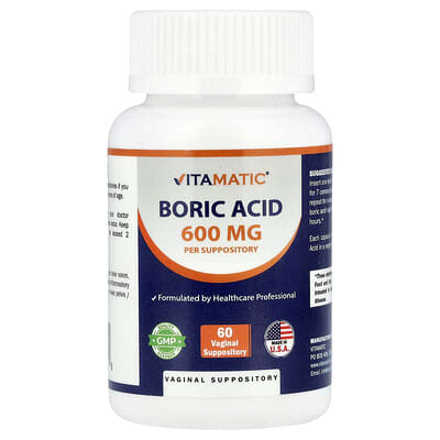 Boric Acid, 600 mg, 60 Vaginal Suppositories