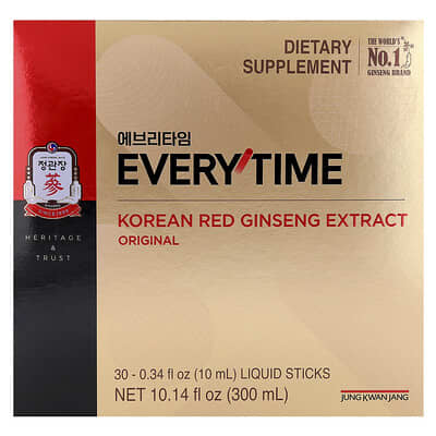 JungKwanJang Экстракт красного женьшеня Korean, Everytime, Original, 30 жидких стиков, 0.34 fl oz (10 ml) каждый