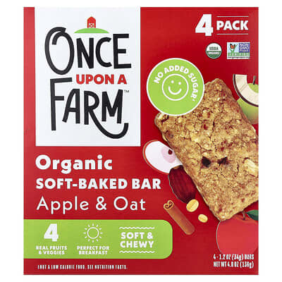 Organic Soft Baked Bar, Apple & Oat, 4 Bars, 1.2 oz (34 g) Each