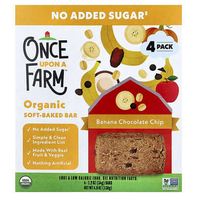 Organic Soft Baked Bar, Banana Chocolate Chip, 4 Bars, 1.2 oz (34 g ) Each