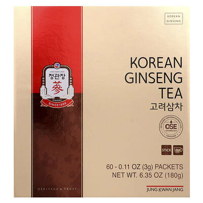 JungKwanJang Korean Ginseng Tea, 60 пакетов, 3 g каждый