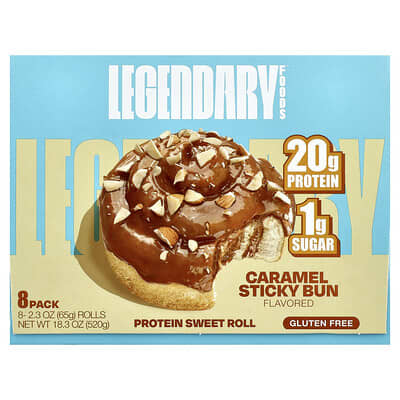 Протеиновый рулет Legendary Foods Caramel Sticky Bun, 8 шт, 2.3 oz (65 g) каждый