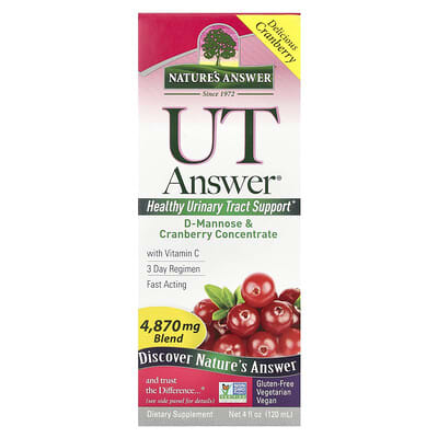 UT Answer®, концентрация D-маннозы и клюквы, 4 fl oz (120 ml)