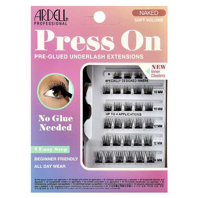 Press On, Pre-Glued Underlash Extensions, Naked Soft Volume, 30 Pre Glued Clusters & Applicator