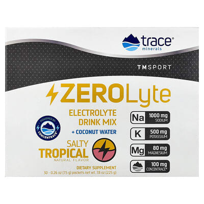Trace TM Sport, ZEROLyte, Электролитный напиток + кокосовая вода, Salty Tropical, 30 пакетов, 0.26 oz (7.5 g) каждый