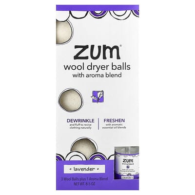 ZUM шарики для сушильной машины с ароматом Lavender, 3 шарика плюс 1 Aroma Blend, 8.5 oz