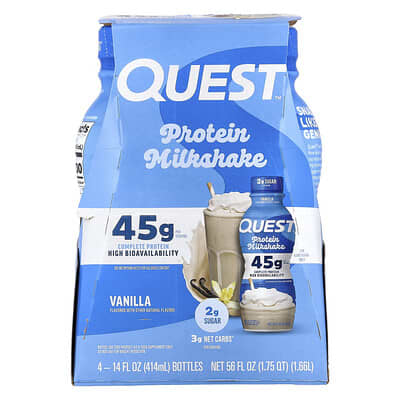 Protein Milk Shake, Vanilla, 4 Bottles, 14 fl oz (414 ml) Each