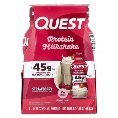 Protein Milk Shake, Strawberry, 4 Bottles, 14 fl oz (414 ml) Each