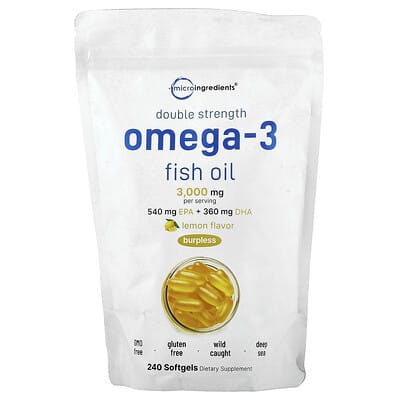 Micro Ingredients Omega-3 Fish Oil, лимон, 240 мягких капсул (1,000 mg на капсулу)
