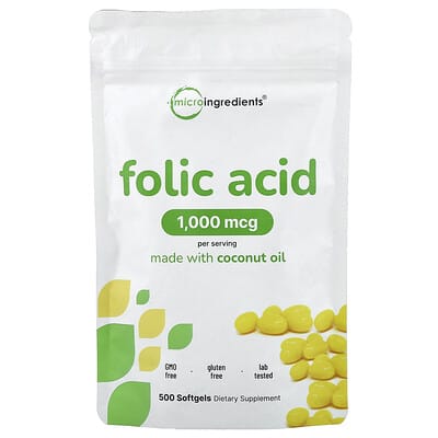 Folic Acid, 1,000 mcg, 500 мягких капсул