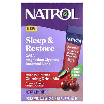 Natrol Напиток Sleep & Restore, Calming Drink Mix, Cherry, 10 Stick Packs