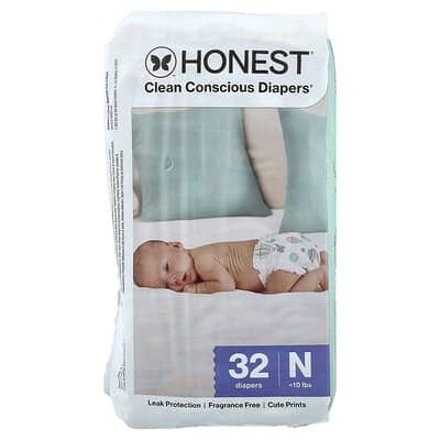 Clean Conscious Diapers® Newborn, <10 lbs, Above It All, 32 Diapers