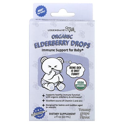 Органические капли из бузины, 6+ месяцев, вкус винограда, 2 fl oz (60 ml)