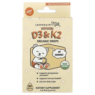 Legendairy Milk органические капли Vitamin D3 & K2, 0+ Months, 0.1 fl oz (3.24 ml)