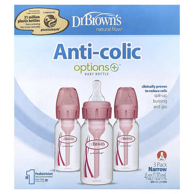 Детская бутылочка Dr. Brown's Natural Flow® Anti-colic Options+™, 3 шт., 4 oz (120 ml) каждая