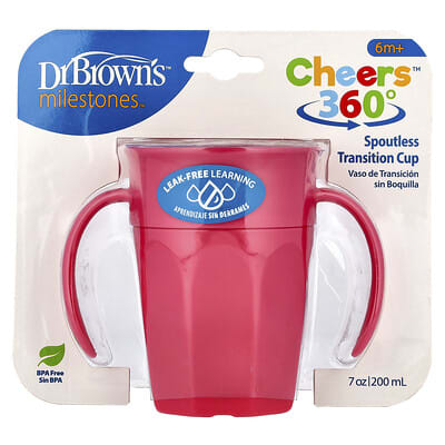 Переходная чашка Dr. Brown's Milestones™, Cheers360™, Spoutless, 6 Months +, Pink, 7 oz (200 ml)