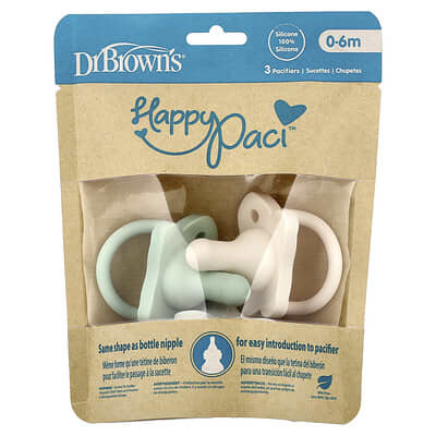 Dr. Brown's Пустышка HappyPaci™ 0-6 месяцев Green, Grey & Ecru 3 шт