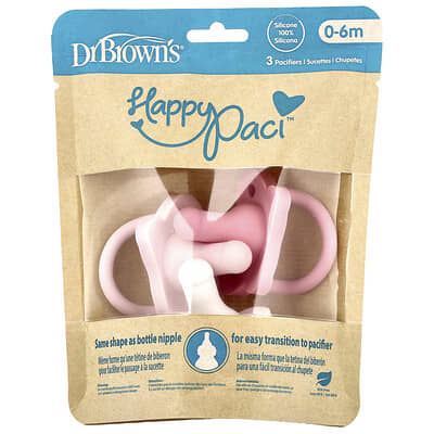 HappyPaci™ соска, 0-6 месяцев, розовый, светло-розовый и белый, 3 шт.