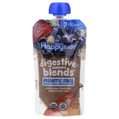 Happy Baby®, Digestive Support Blends™, 6+ Months, Organic Pears, Blueberries, Strawberries & Oats, 4 oz (113 g)